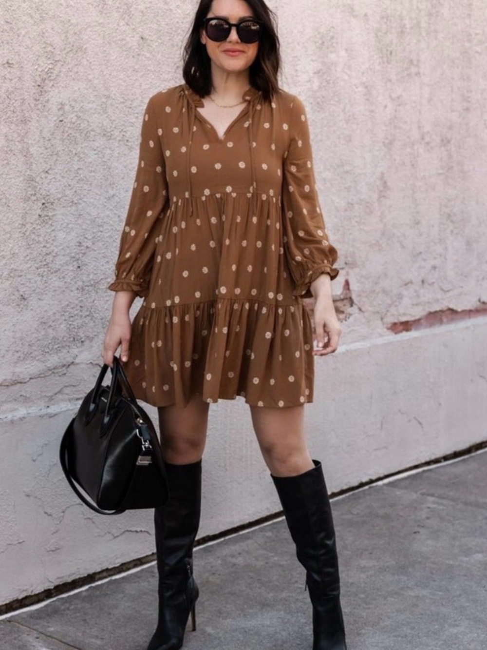 Madewell Brown Polka Dot Tiered Mini Dress